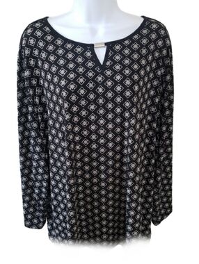 Liz Claiborne Black and White Geometric Long-Sleeve Top